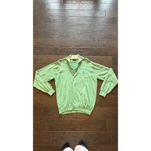 Bobby Jones Sweater Mens Large Green Quarter Zip Pullover Golf Mock Neck Logo